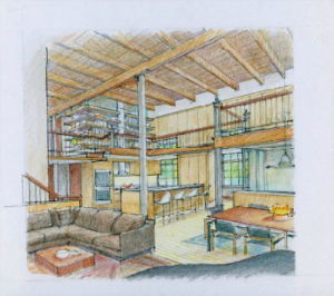 Winchester Telephone Loft View of First Floor Living Area (Architectural Rendering)